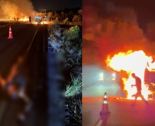 Colisão entre moto e caminhão-guincho provoca incêndio e deixa motociclista morto na PI-113
