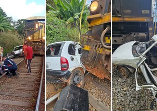 Homem morre após carro ser arrastado por trem em Juiz de Fora (MG)
