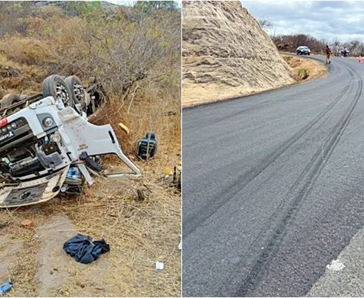 Motorista morre após caminhão carregado de tijolos capotar em Monsenhor Hipólito