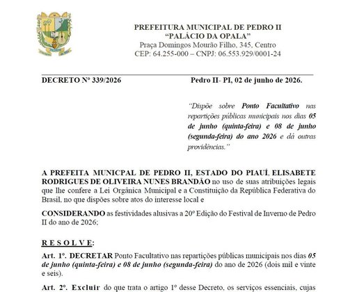 Decreto PM Pedro II - Festival de Inverno