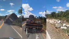 Motorista perde controle e carreta carregada de algodão tomba em rodovia do PI