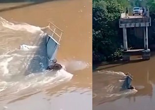 Motorista fica preso em carreta e morre após ponte desabar